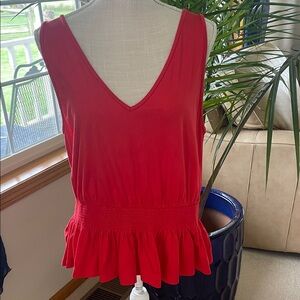 Ann Taylor Red V-Neck Peplum Tank